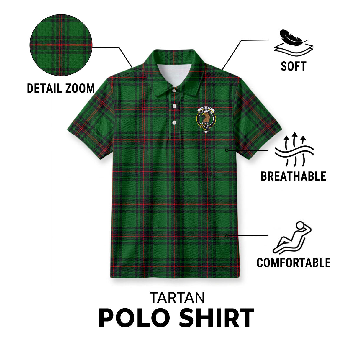Halkett Tartan Crest Birdseye Mesh Polo Shirt
