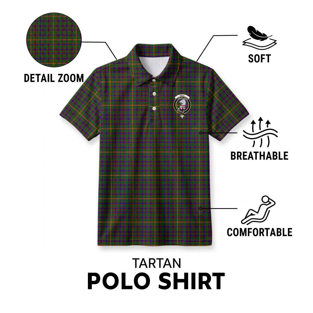 Hall Tartan Crest Birdseye Mesh Polo Shirt