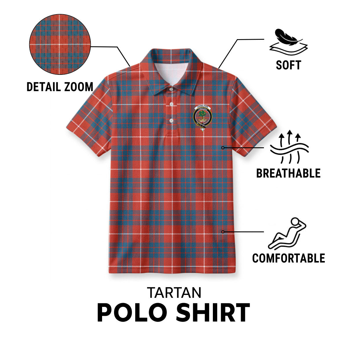 Hamilton Ancient Tartan Crest Birdseye Mesh Polo Shirt