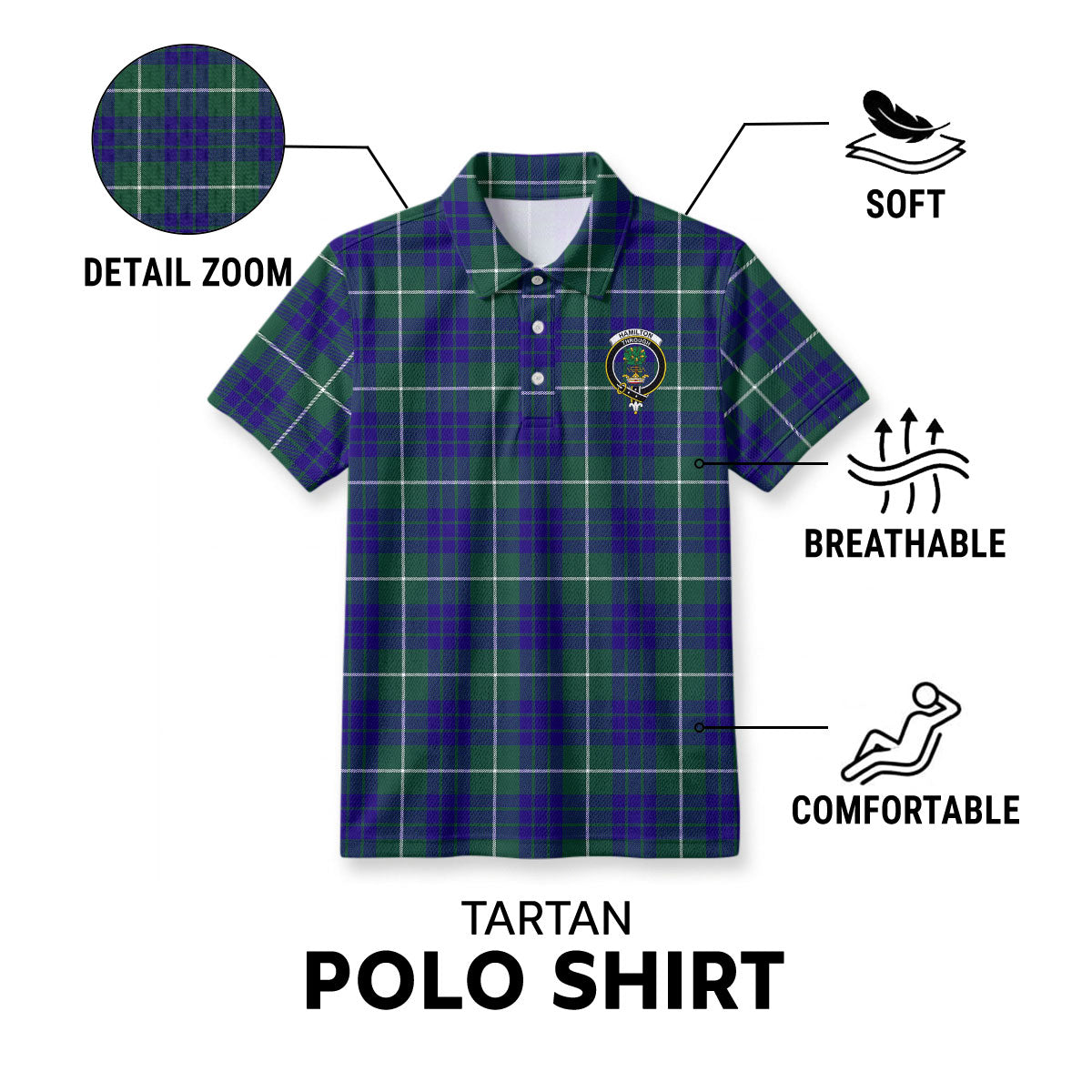 Hamilton Hunting Modern Tartan Crest Birdseye Mesh Polo Shirt