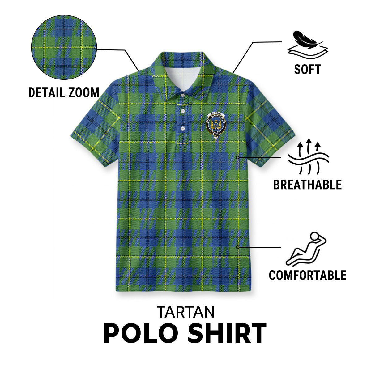 Johnson Ancient Tartan Crest Birdseye Mesh Polo Shirt