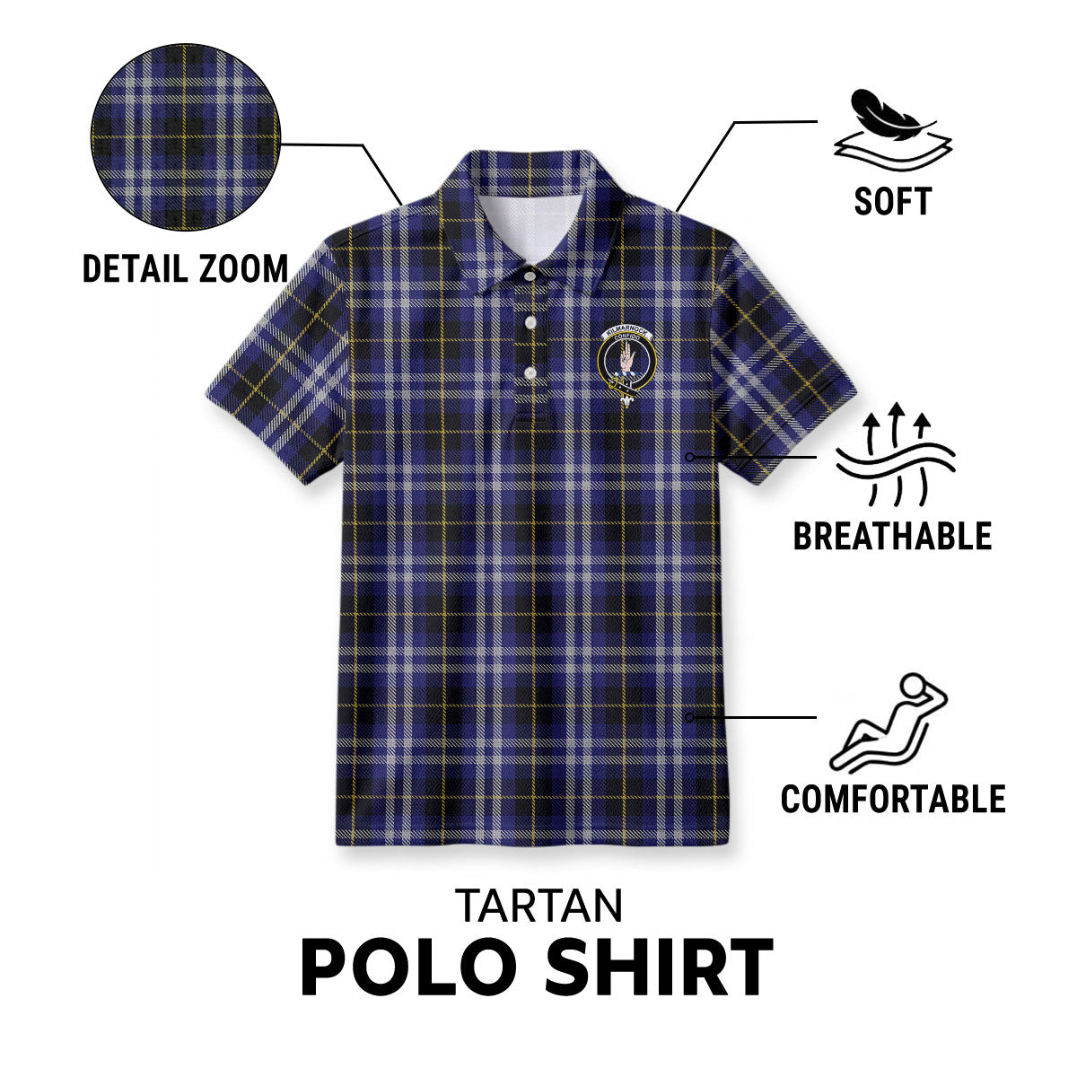 Kilmarnock Tartan Crest Birdseye Mesh Polo Shirt