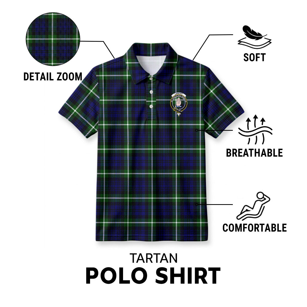 Lamont Modern Tartan Crest Birdseye Mesh Polo Shirt