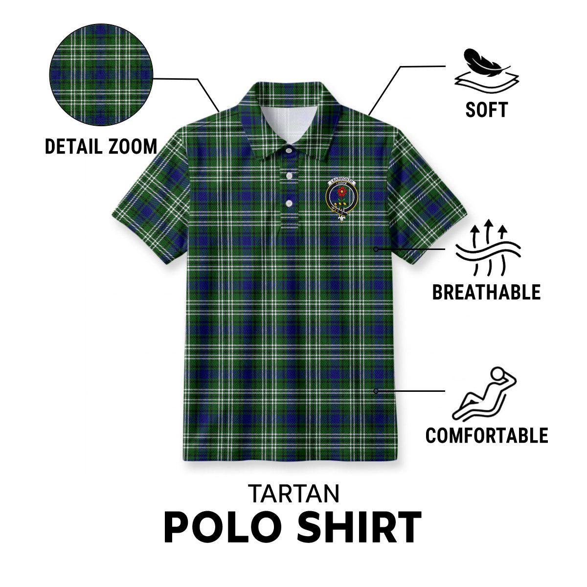 Learmonth Tartan Crest Birdseye Mesh Polo Shirt