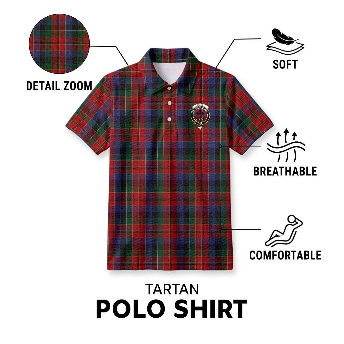 Leith Tartan Crest Birdseye Mesh Polo Shirt