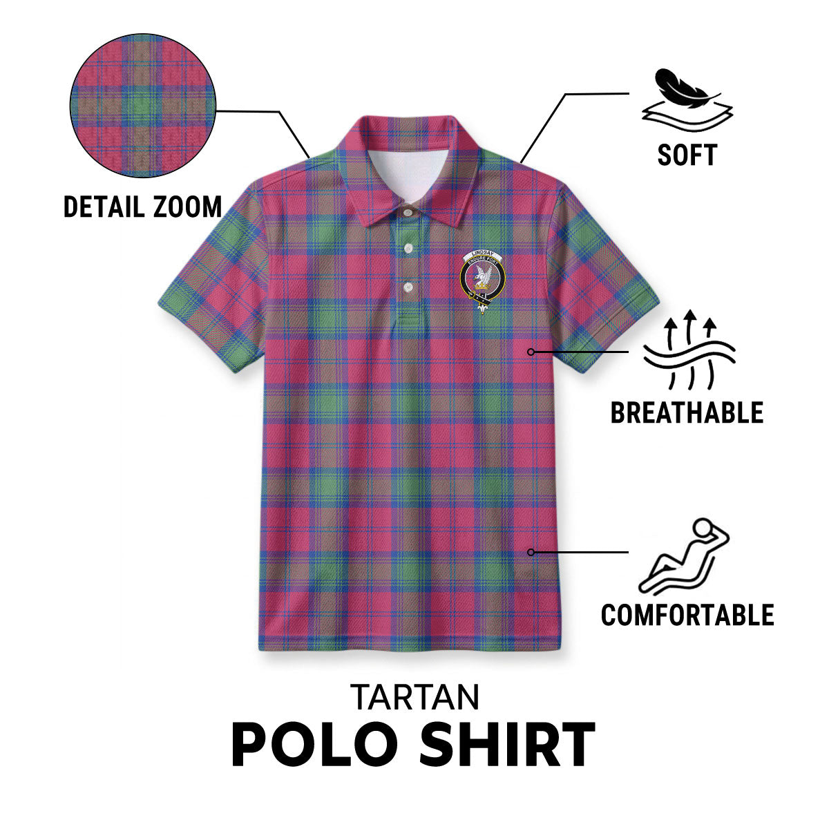 Lindsay Ancient Tartan Crest Birdseye Mesh Polo Shirt