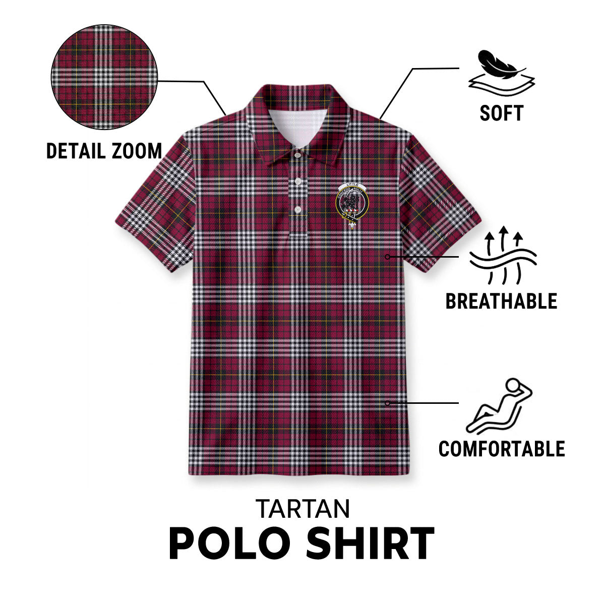 Little Tartan Crest Birdseye Mesh Polo Shirt