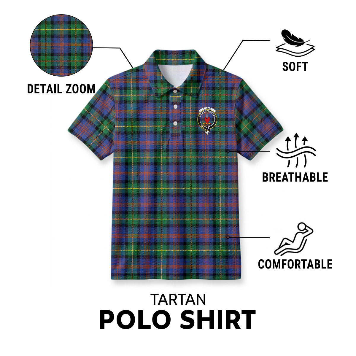 Logan Ancient Tartan Crest Birdseye Mesh Polo Shirt
