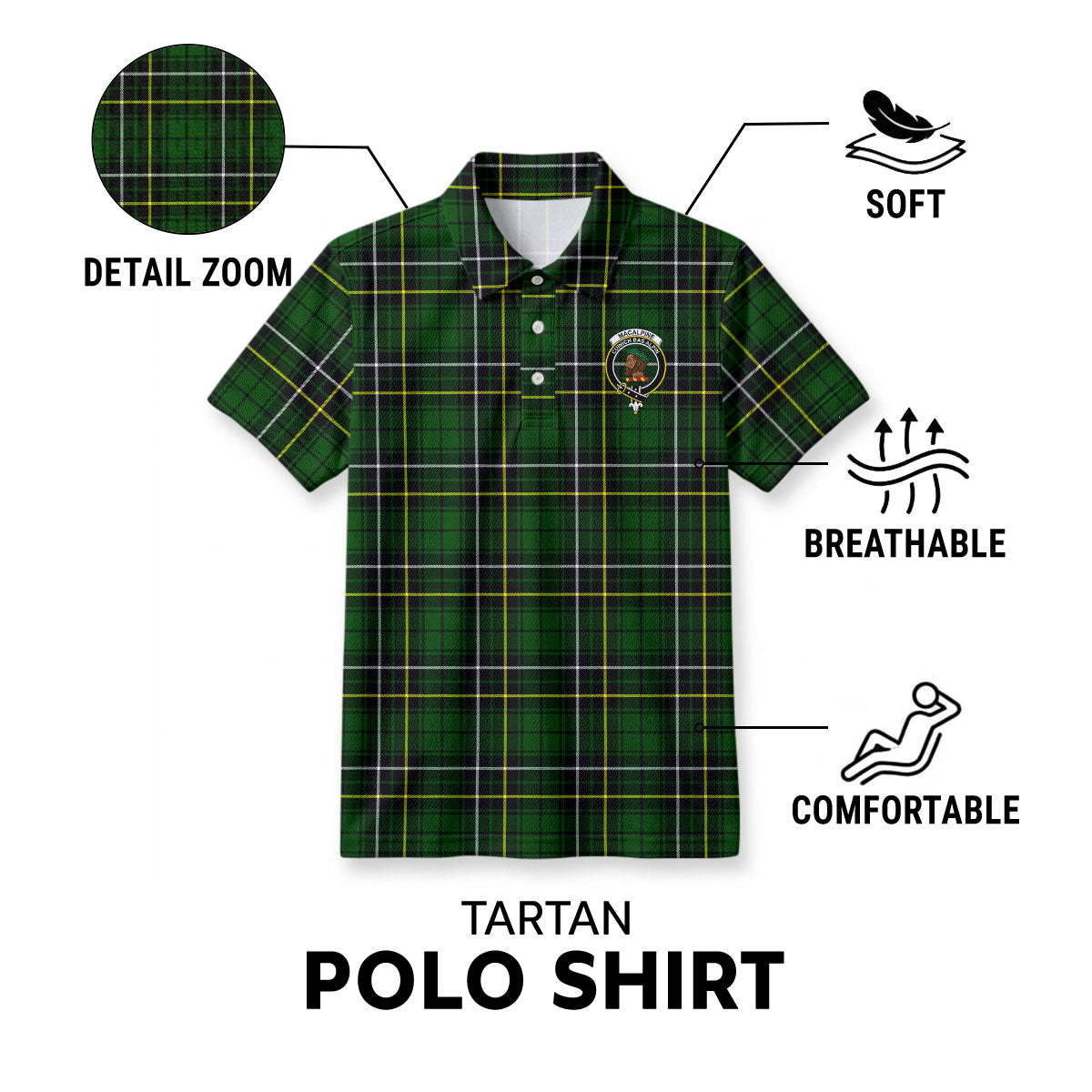 MacAlpine Modern Tartan Crest Birdseye Mesh Polo Shirt