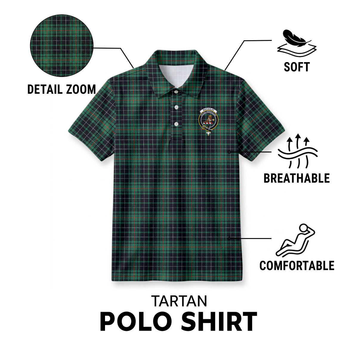 MacAulay Hunting Ancient Tartan Crest Birdseye Mesh Polo Shirt