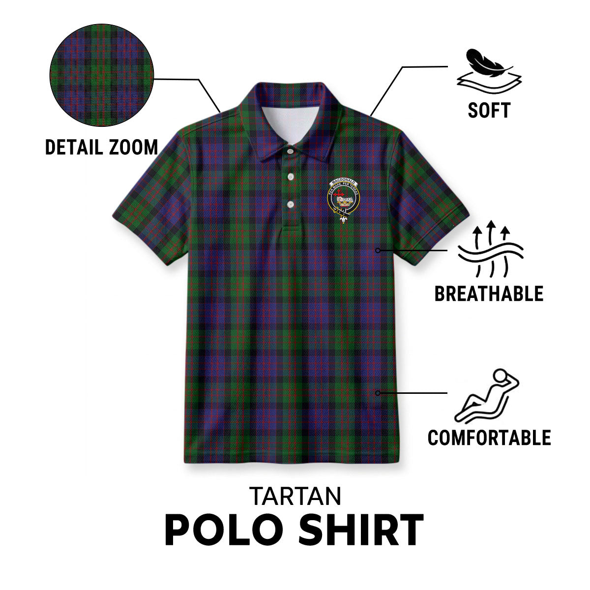 MacDonald Tartan Crest Birdseye Mesh Polo Shirt