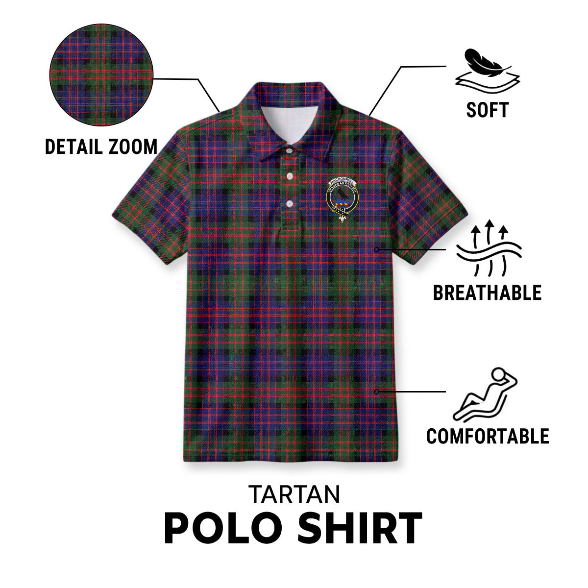 MacDonnell of Glengarry Modern Tartan Crest Birdseye Mesh Polo Shirt