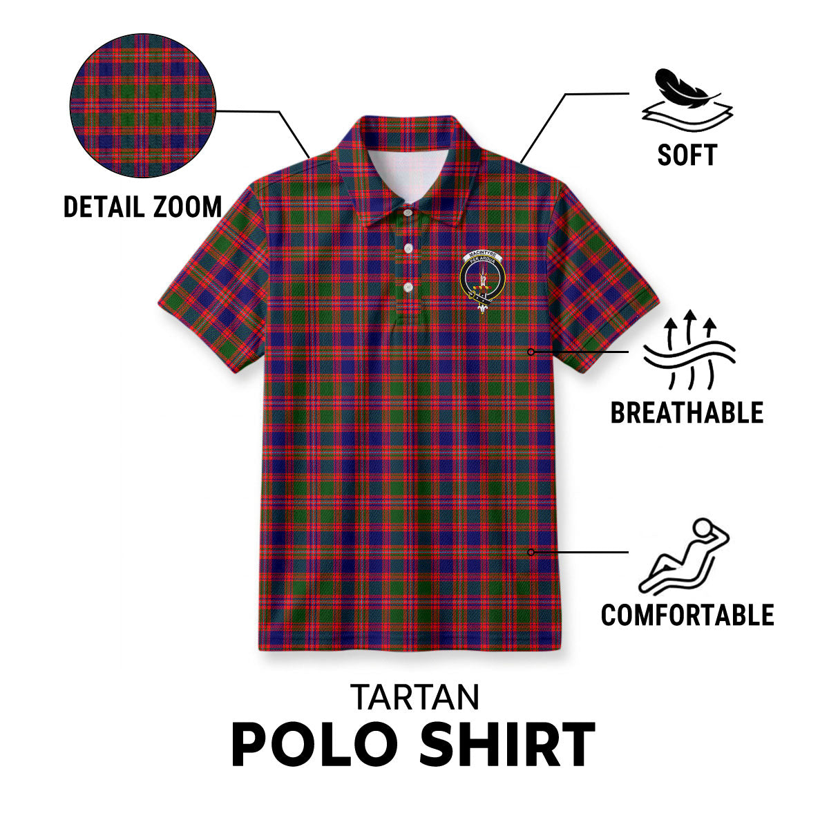 MacIntyre Modern Tartan Crest Birdseye Mesh Polo Shirt
