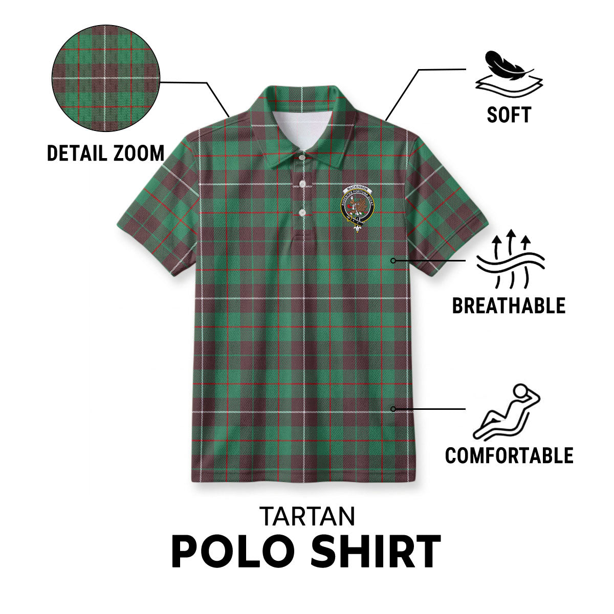 MacKinnon Hunting Ancient Tartan Crest Birdseye Mesh Polo Shirt