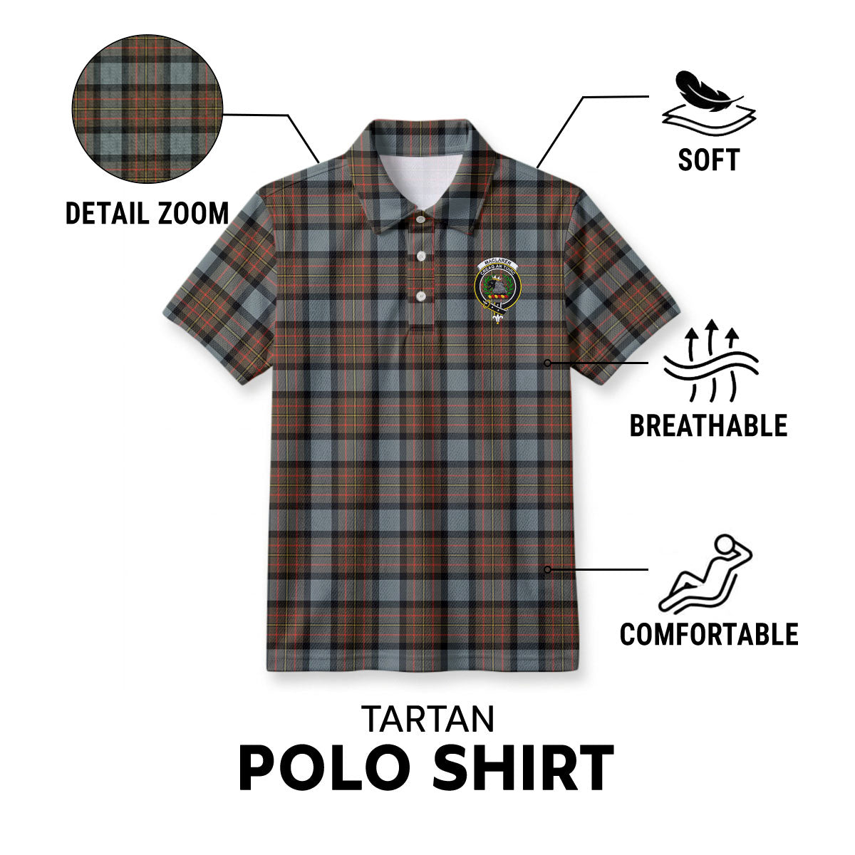 MacLaren Weathered Tartan Crest Birdseye Mesh Polo Shirt