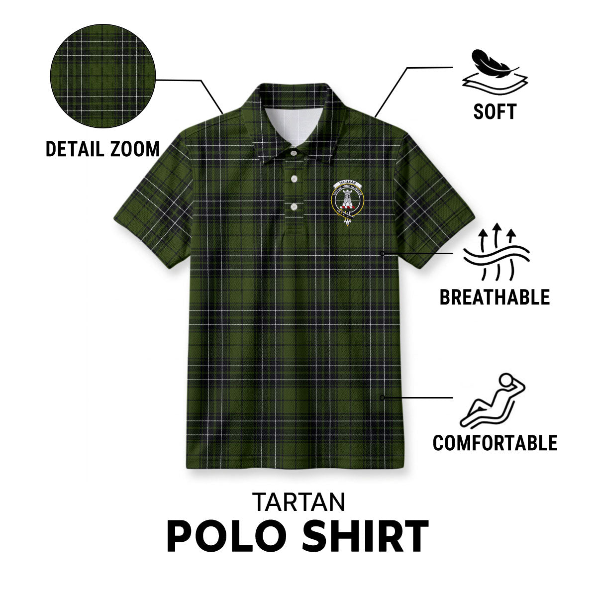 MacLean Hunting Tartan Crest Birdseye Mesh Polo Shirt