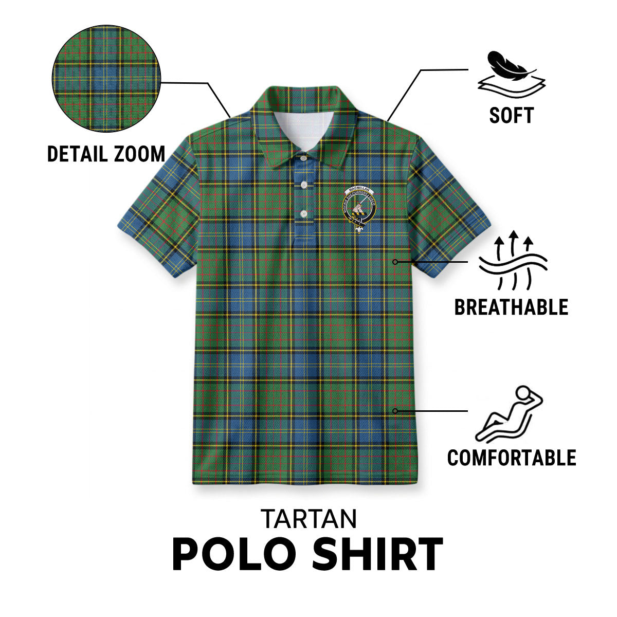 MacMillan Hunting Ancient Tartan Crest Birdseye Mesh Polo Shirt