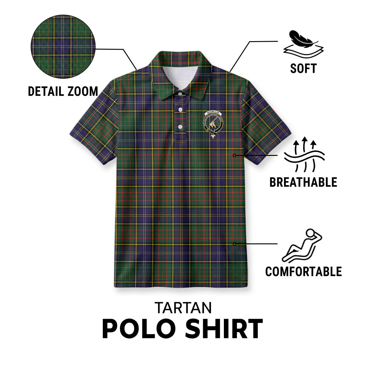 MacMillan Hunting Modern Tartan Crest Birdseye Mesh Polo Shirt