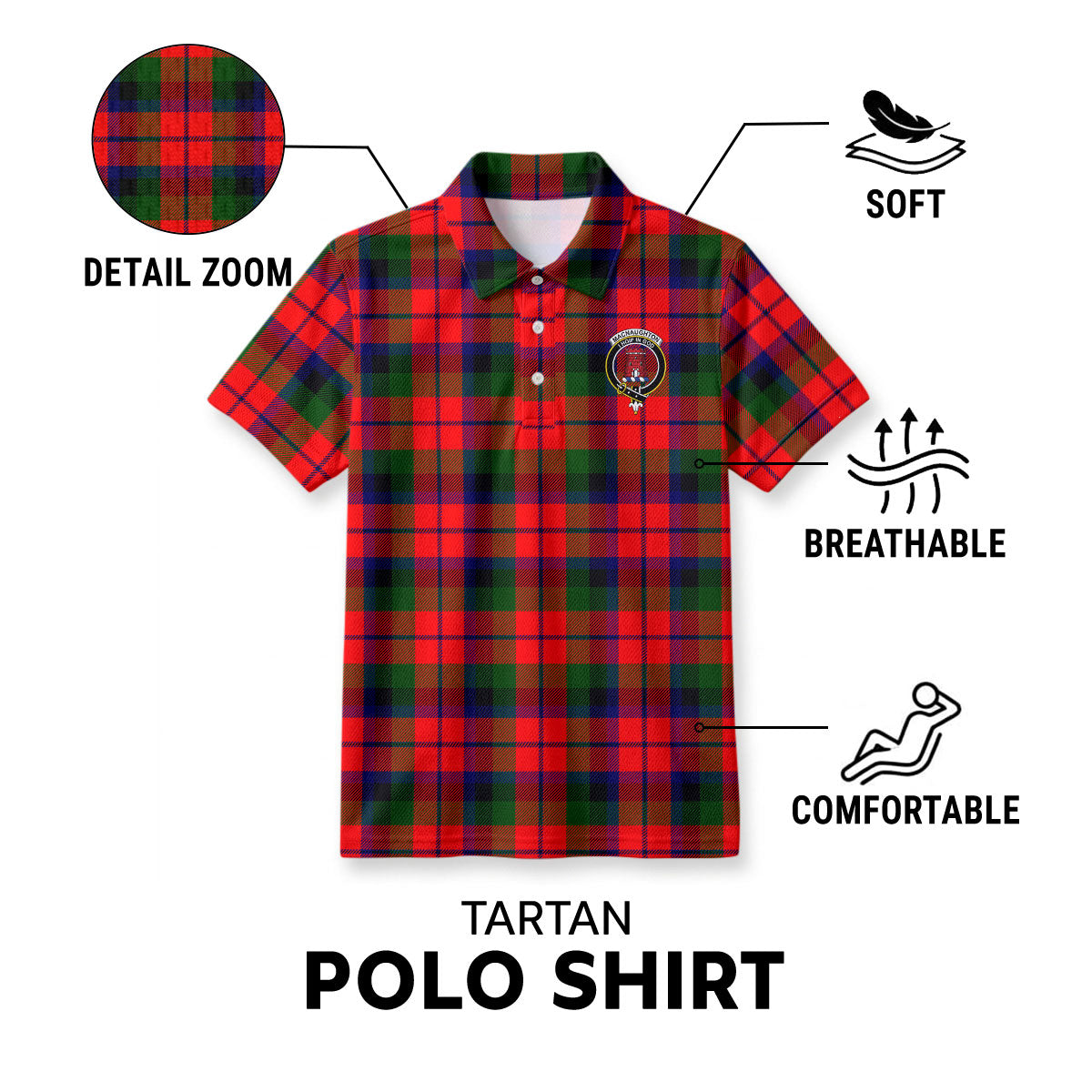 MacNaughton Modern Tartan Crest Birdseye Mesh Polo Shirt