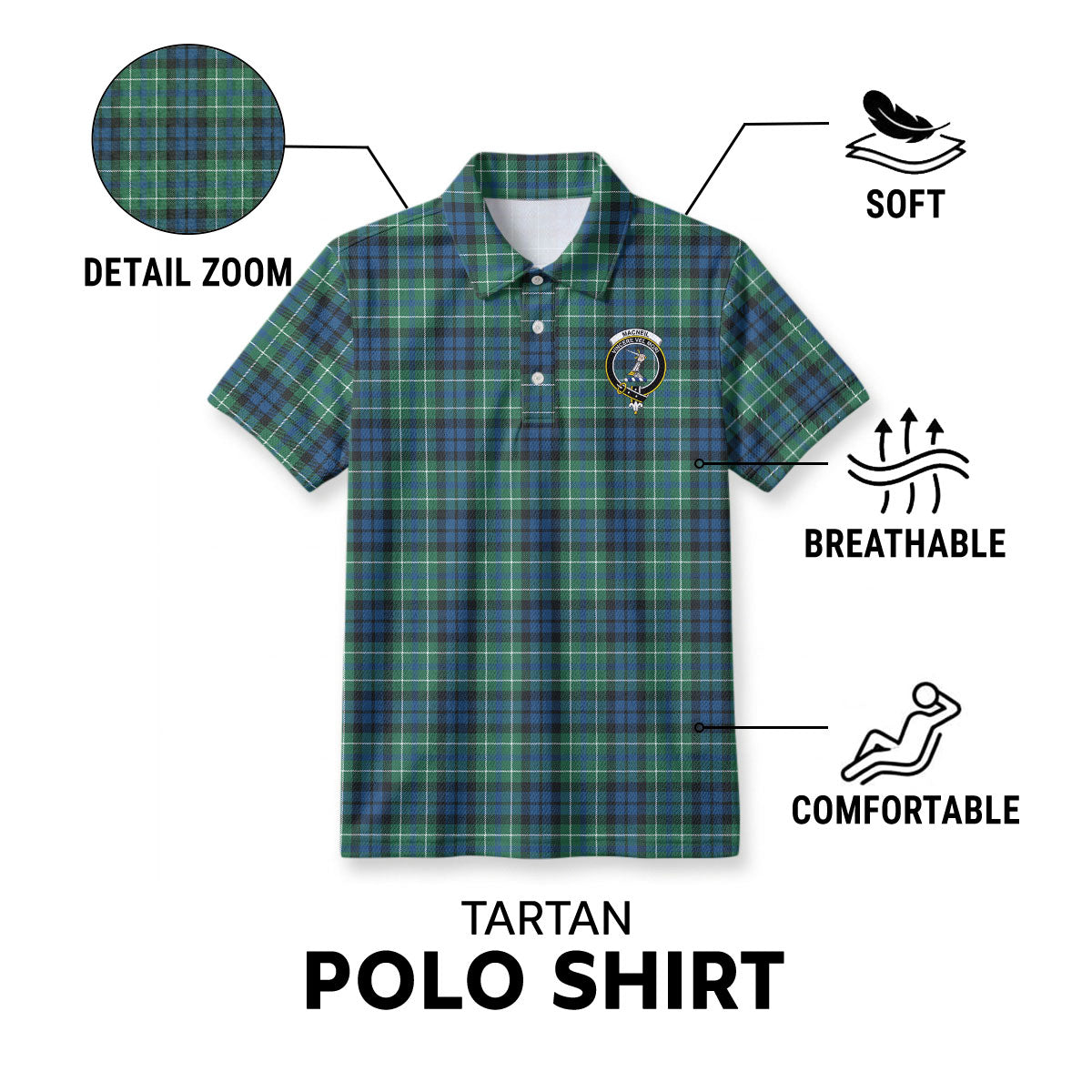 MacNeil of Colonsay Ancient Tartan Crest Birdseye Mesh Polo Shirt