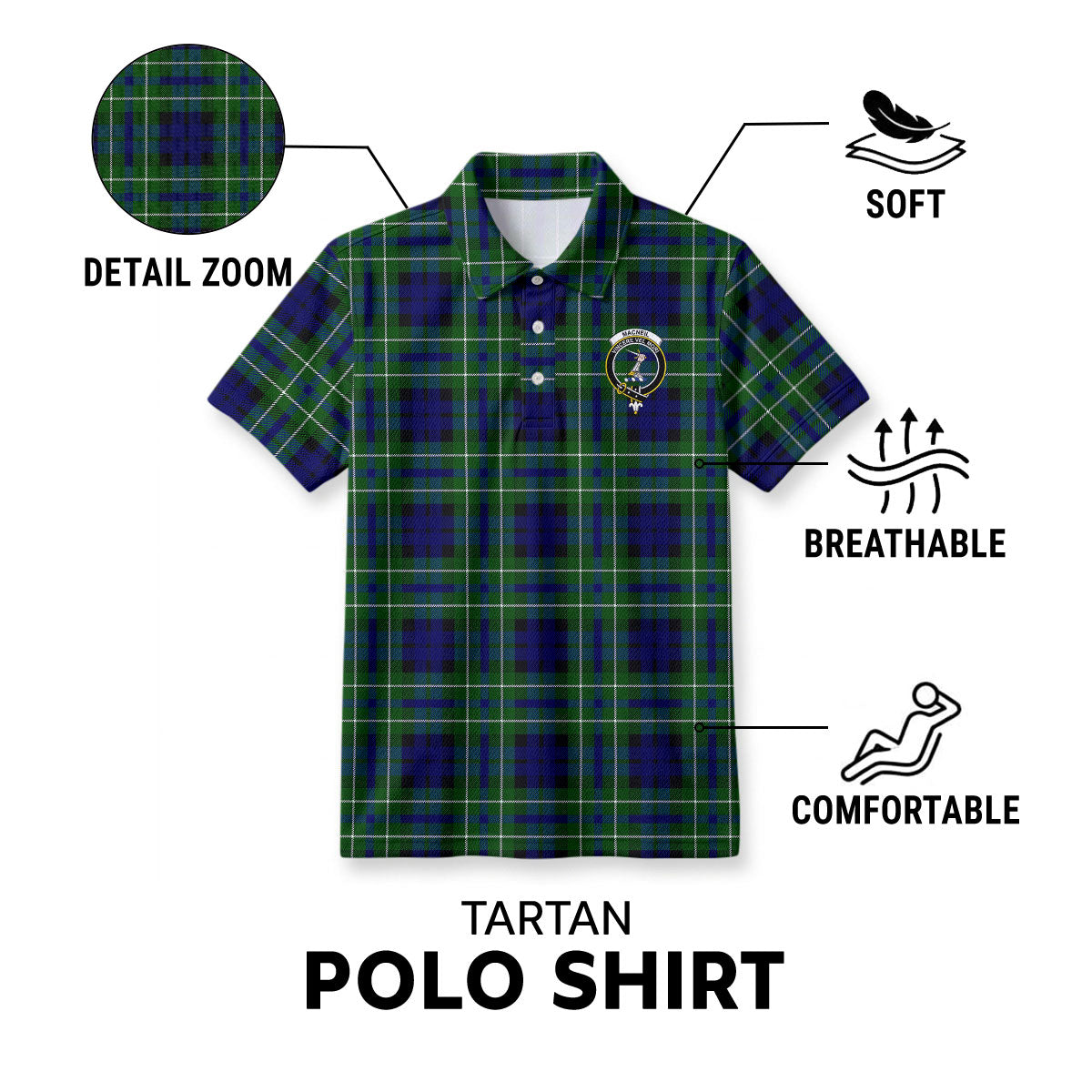 MacNeil of Colonsay Modern Tartan Crest Birdseye Mesh Polo Shirt