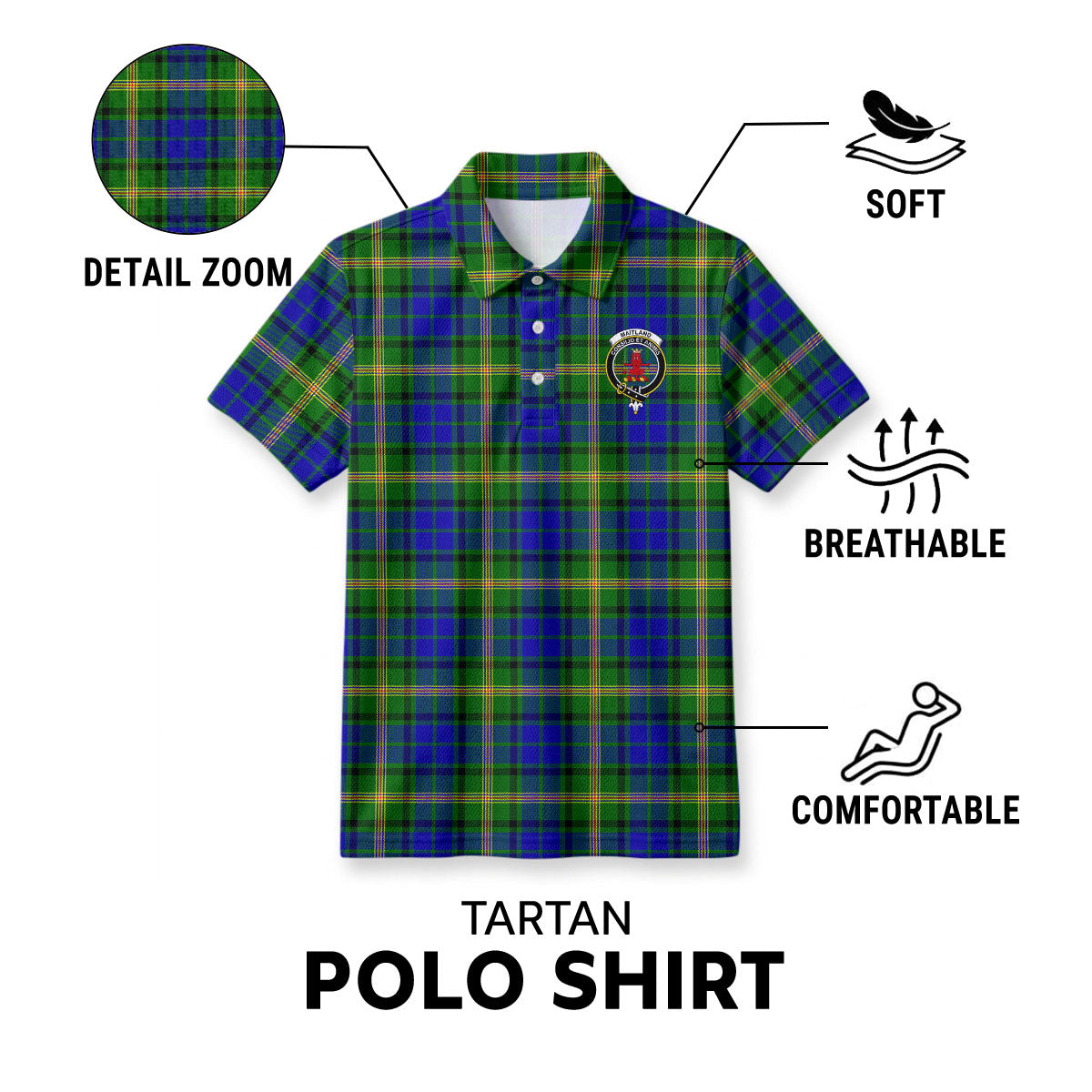 Maitland Tartan Crest Birdseye Mesh Polo Shirt