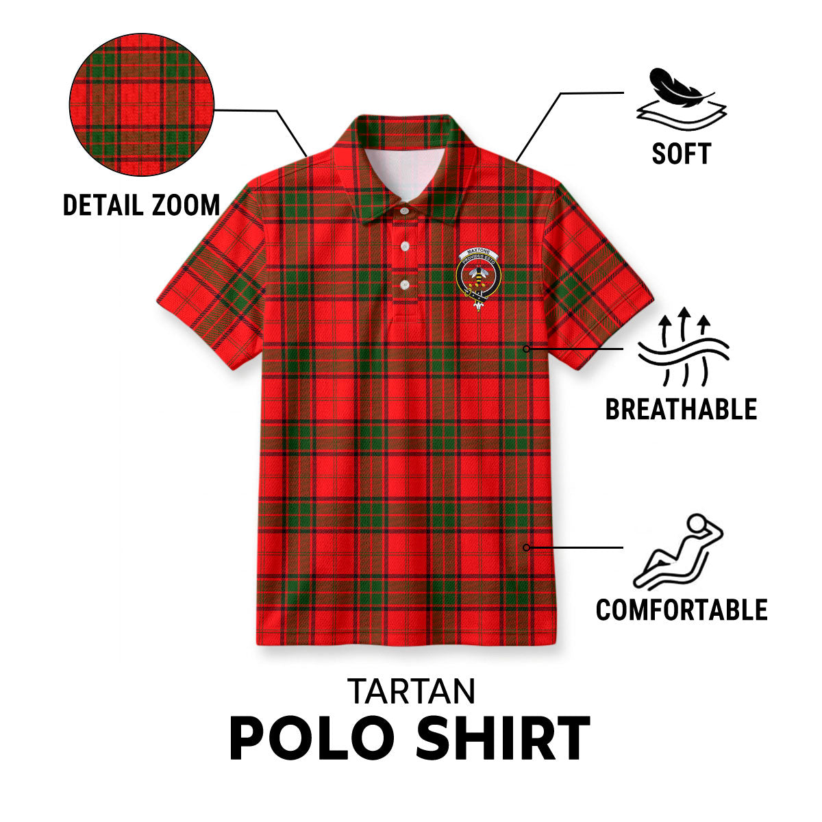 Maxtone Tartan Crest Birdseye Mesh Polo Shirt