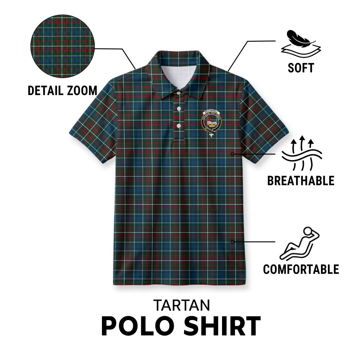 McConnell Tartan Crest Birdseye Mesh Polo Shirt