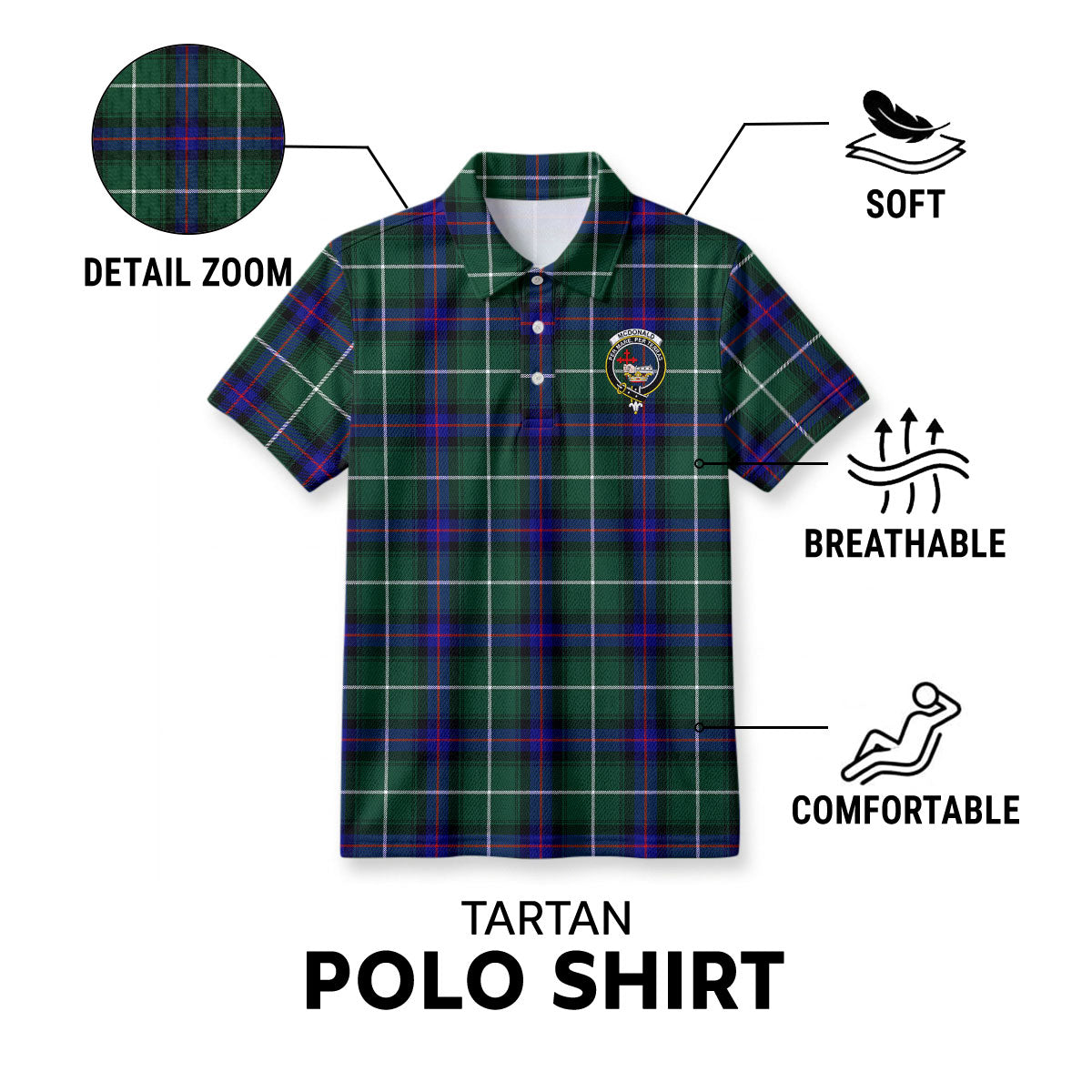 McDonald of the Isles Hunting Modern Tartan Crest Birdseye Mesh Polo Shirt