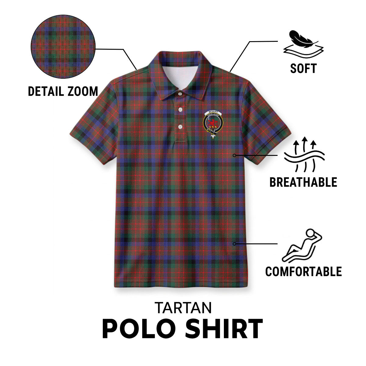 McDuff Hunting Modern Tartan Crest Birdseye Mesh Polo Shirt