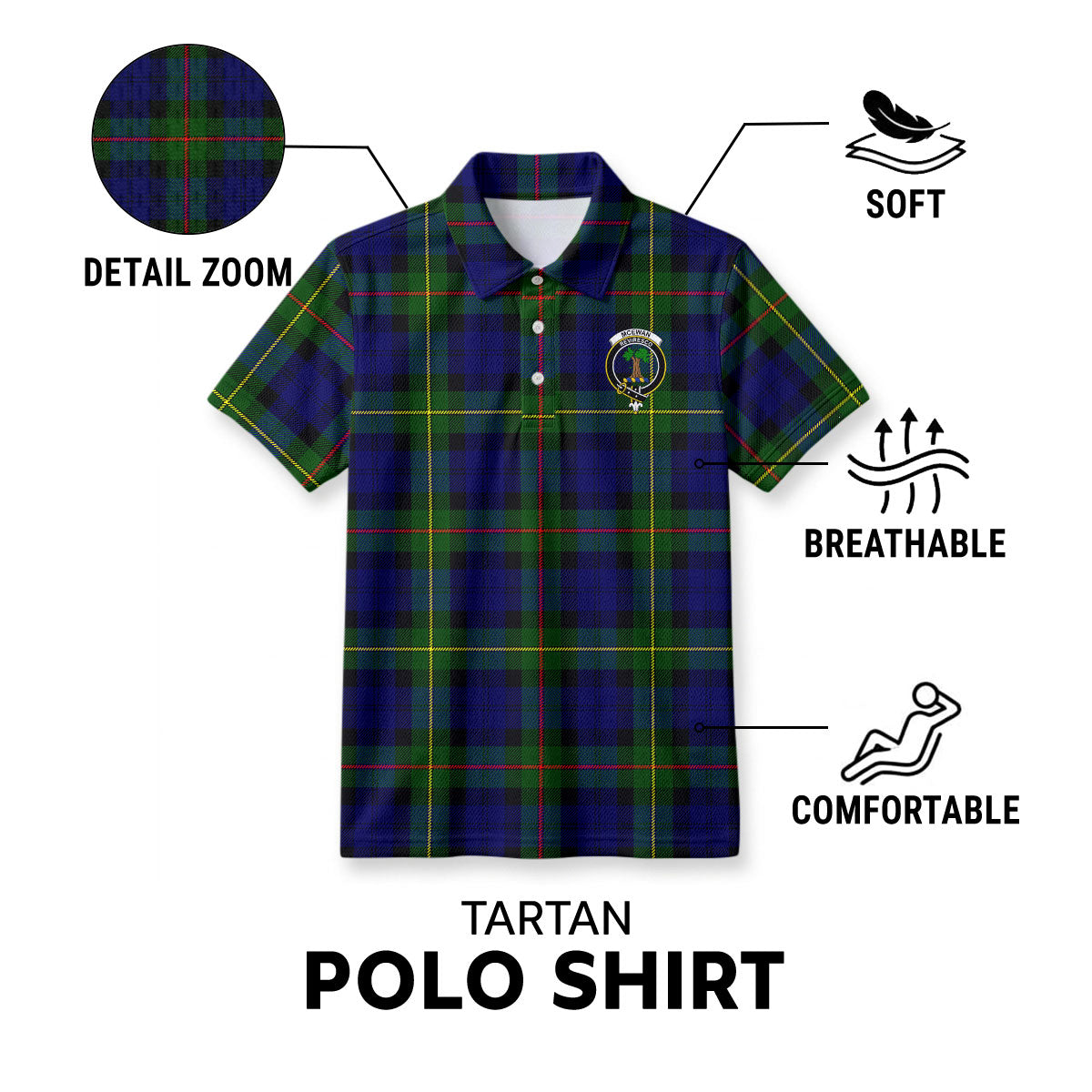 McEwan Modern Tartan Crest Birdseye Mesh Polo Shirt