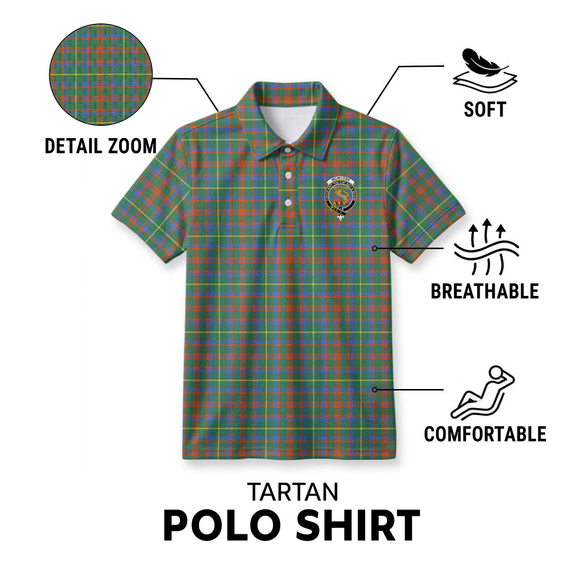 McIntosh Hunting Ancient Tartan Crest Birdseye Mesh Polo Shirt