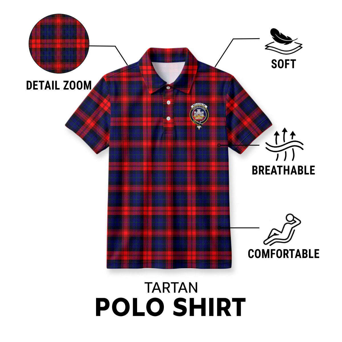 McLachlan Modern Tartan Crest Birdseye Mesh Polo Shirt