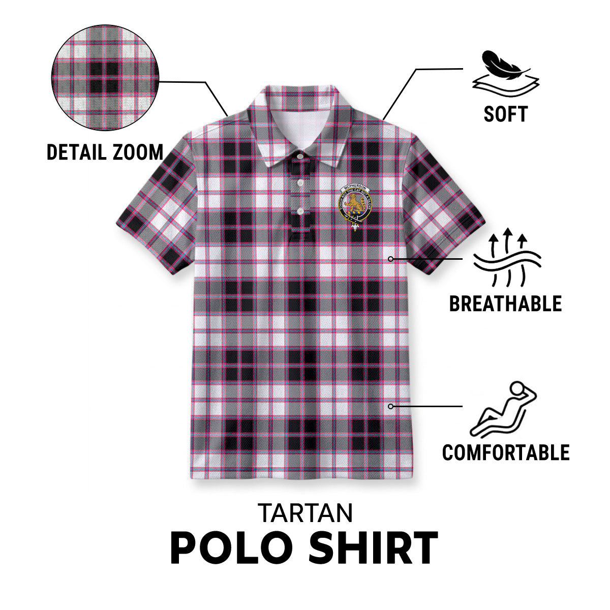 McPherson Hunting Modern Tartan Crest Birdseye Mesh Polo Shirt