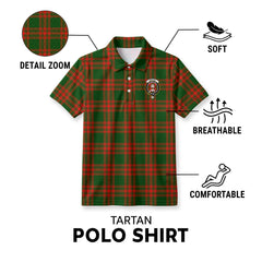 Menzies Green Modern Tartan Crest Birdseye Mesh Polo Shirt