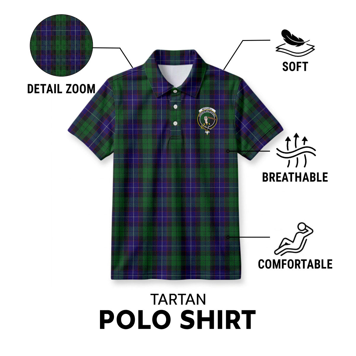 Mitchell Tartan Crest Birdseye Mesh Polo Shirt