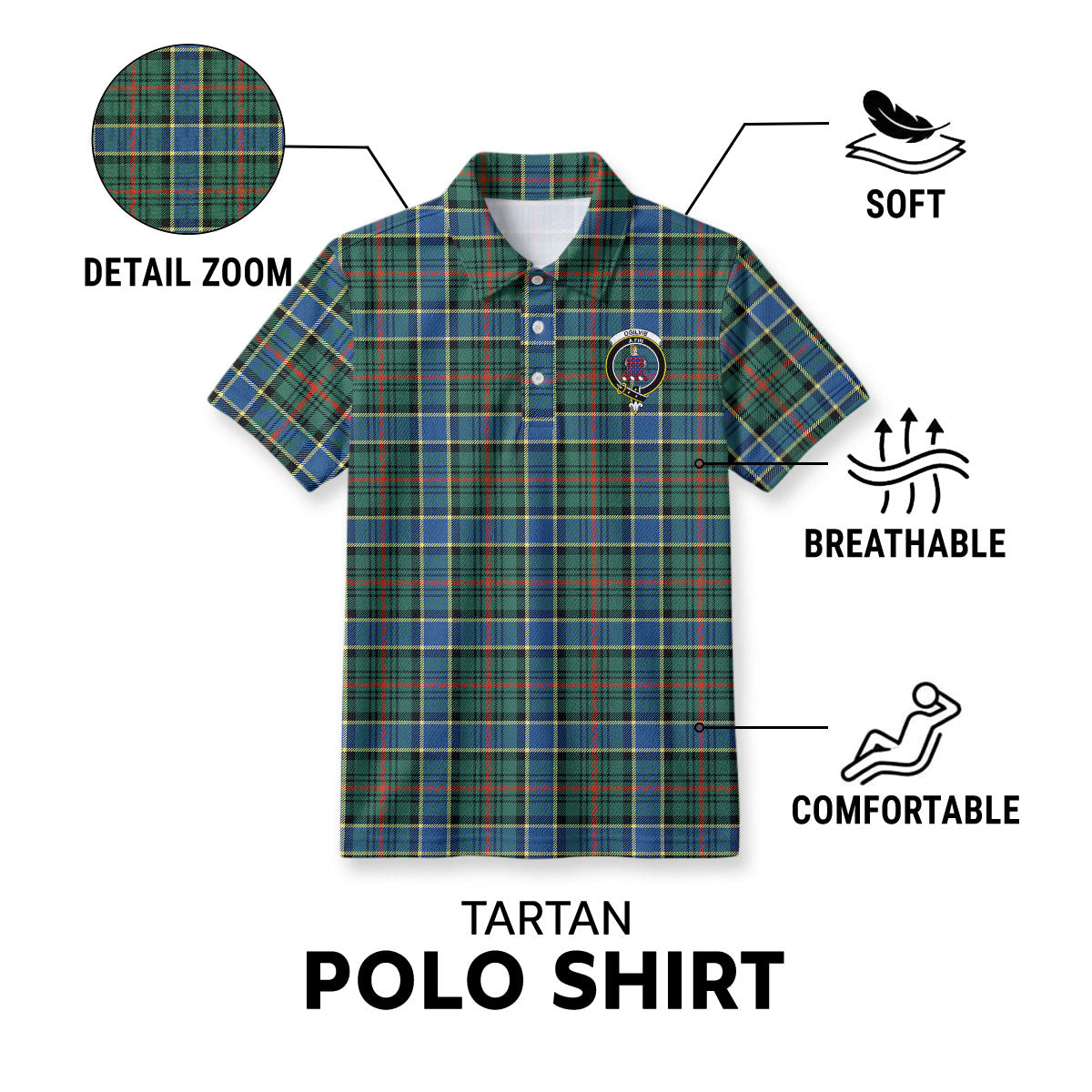 Ogilvie Hunting Ancient Tartan Crest Birdseye Mesh Polo Shirt