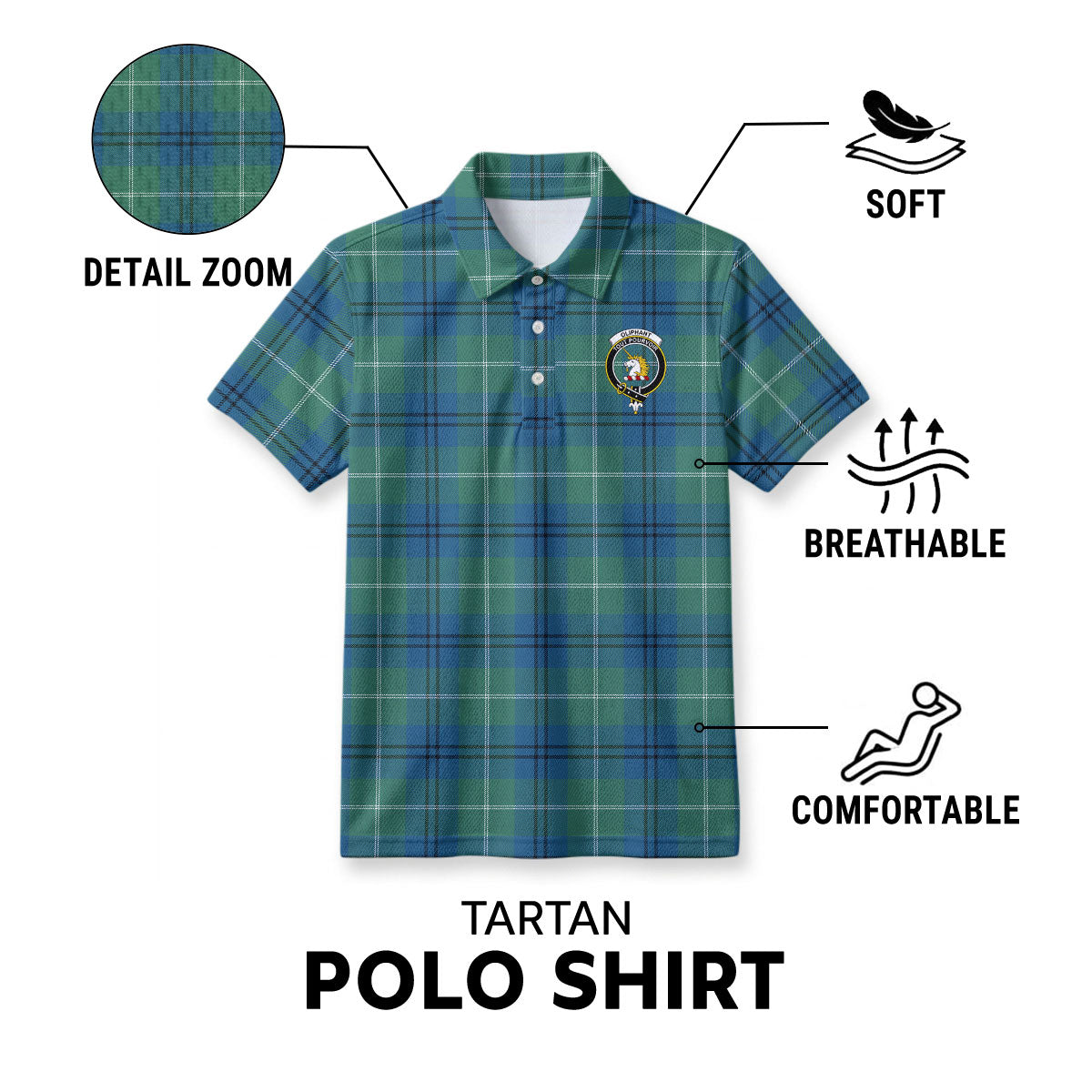 Oliphant Ancient Tartan Crest Birdseye Mesh Polo Shirt