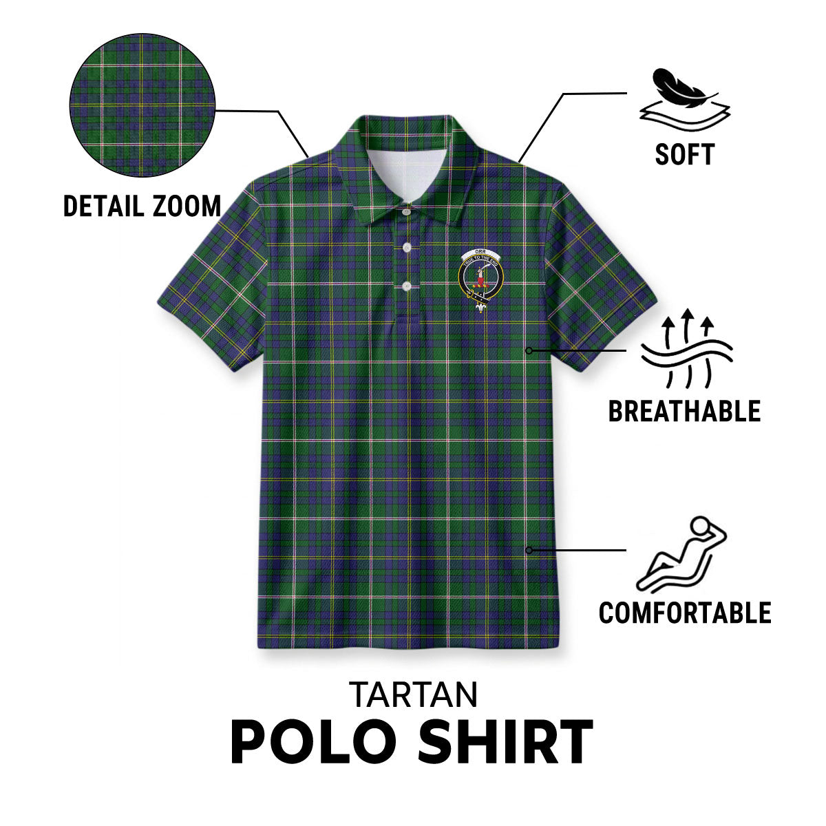 Orr Tartan Crest Birdseye Mesh Polo Shirt