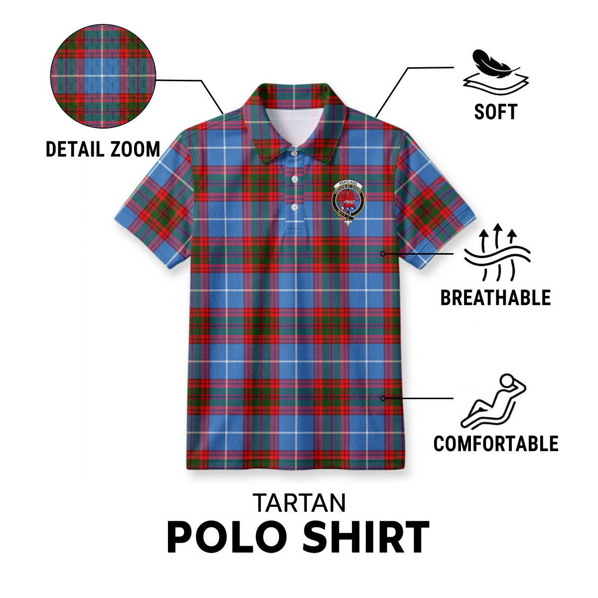 Pentland Tartan Crest Birdseye Mesh Polo Shirt