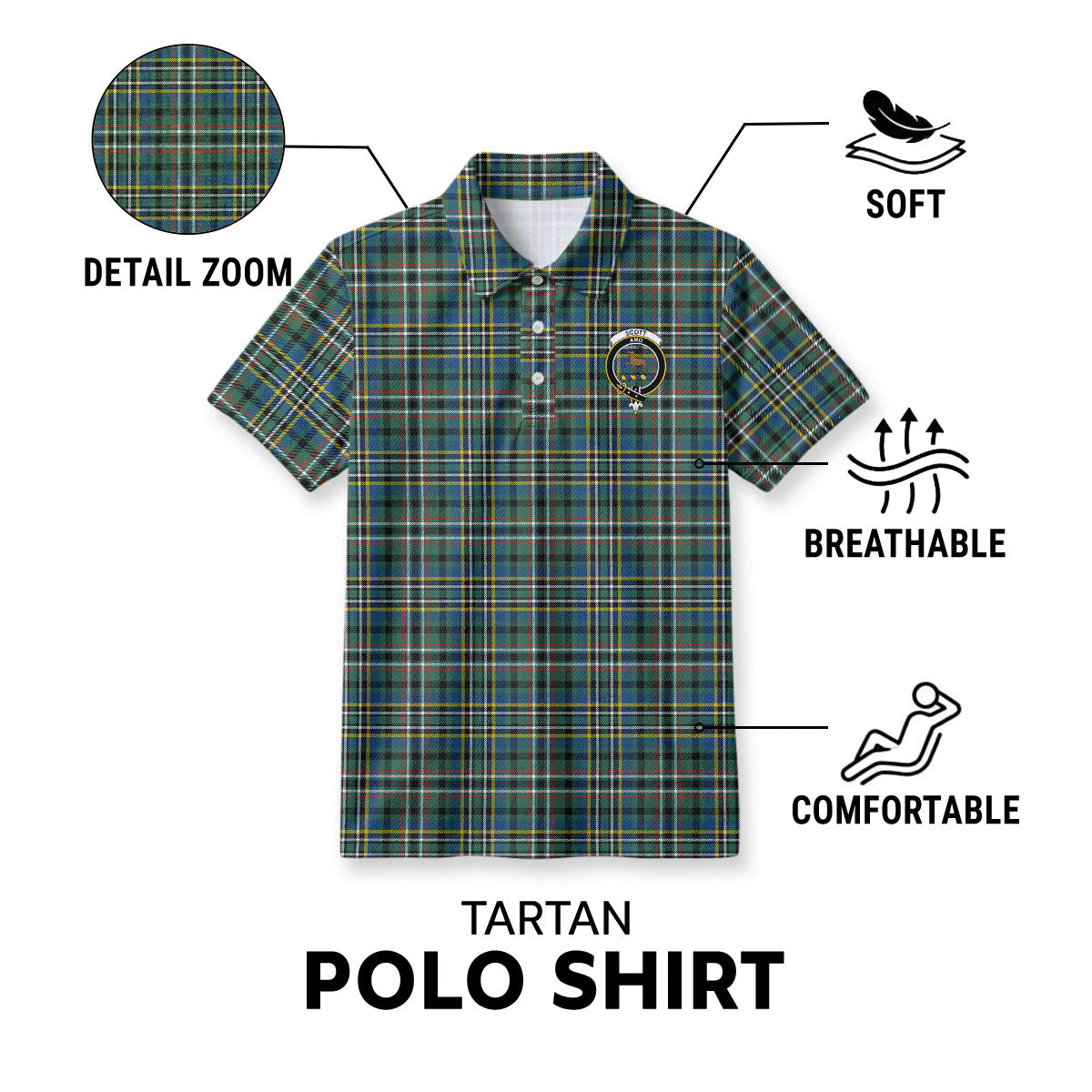Scott Green Ancient Tartan Crest Birdseye Mesh Polo Shirt