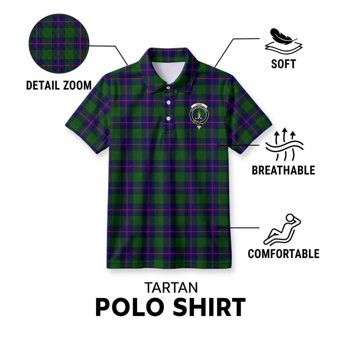 Shaw Modern Tartan Crest Birdseye Mesh Polo Shirt