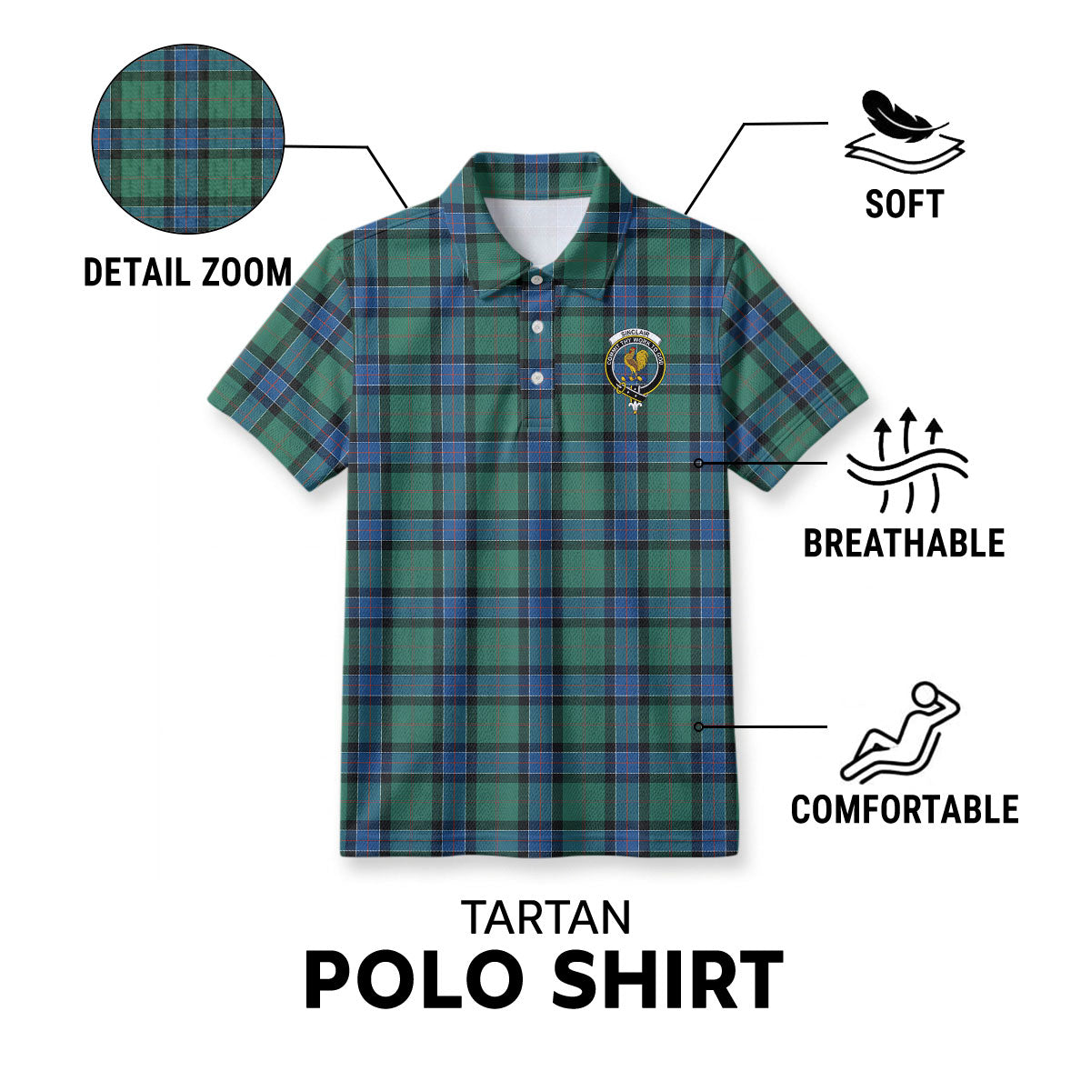 Sinclair Hunting Ancient Tartan Crest Birdseye Mesh Polo Shirt