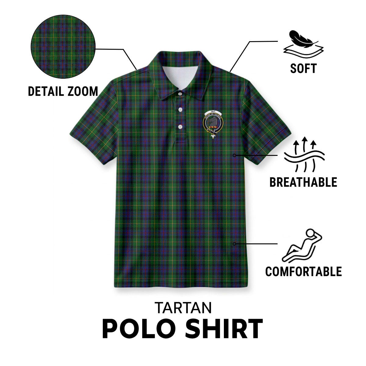 Tait Tartan Crest Birdseye Mesh Polo Shirt