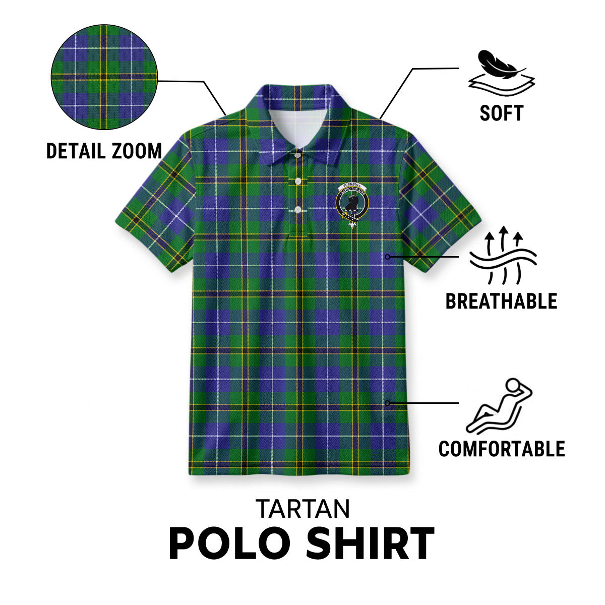 Turnbull Hunting Tartan Crest Birdseye Mesh Polo Shirt