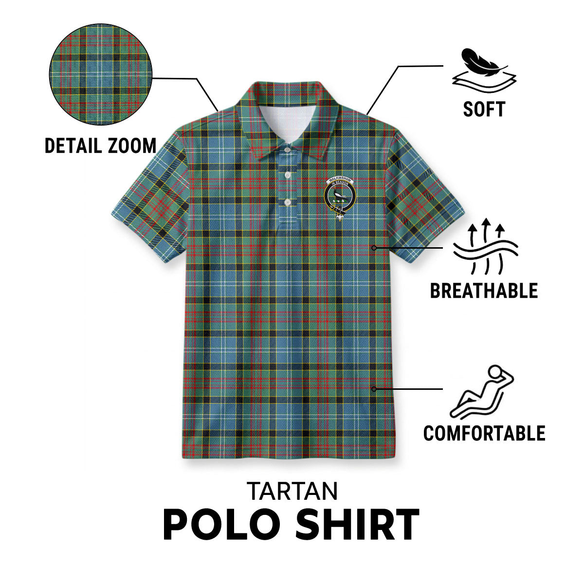 Walkinshaw Tartan Crest Birdseye Mesh Polo Shirt