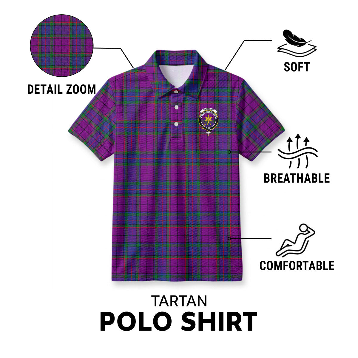 Wardlaw Modern Tartan Crest Birdseye Mesh Polo Shirt