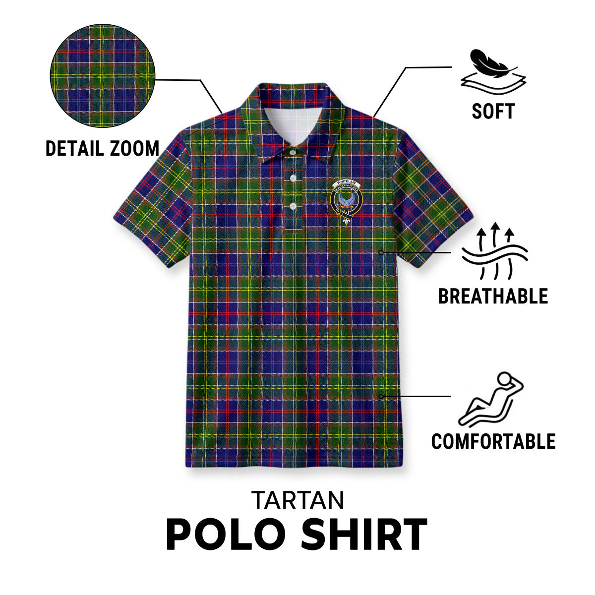 Whitelaw Tartan Crest Birdseye Mesh Polo Shirt