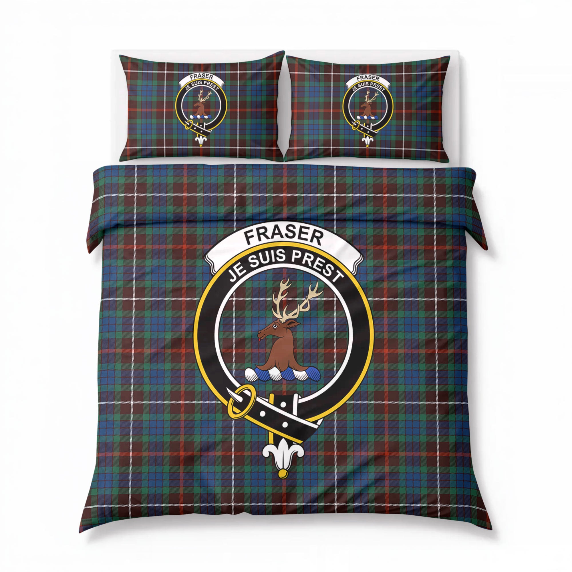 Fraser (of Lovat) Hunting Ancient Tartan Crest Bedding Set