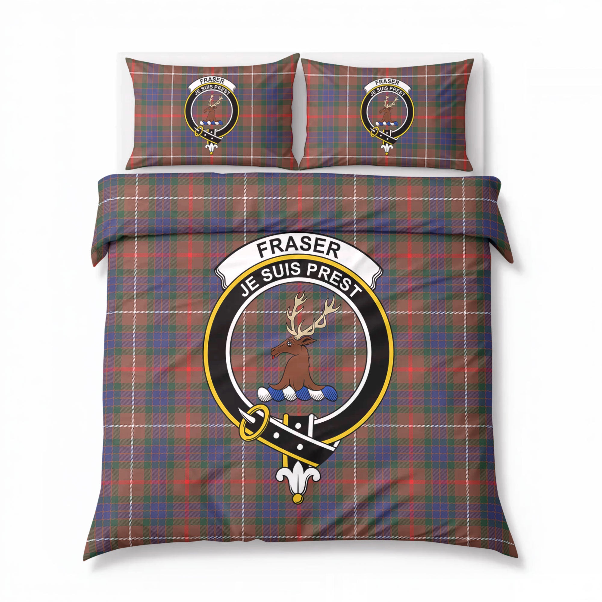 Fraser (of Lovat) Hunting Modern Tartan Crest Bedding Set